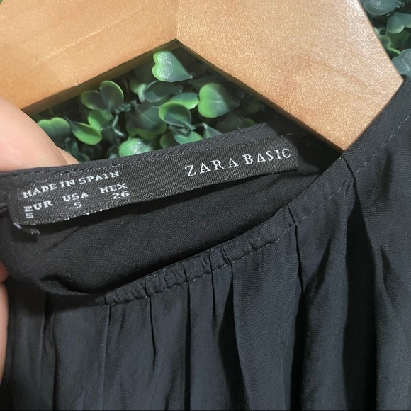 Zara Basic Black Ruched Gathered Sheer Blouse - Picture 4 of 5